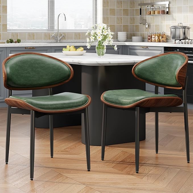 REONEY Dining Chairs Set of 8, Mid-Century Modern Upholstered PU Leather Chairs