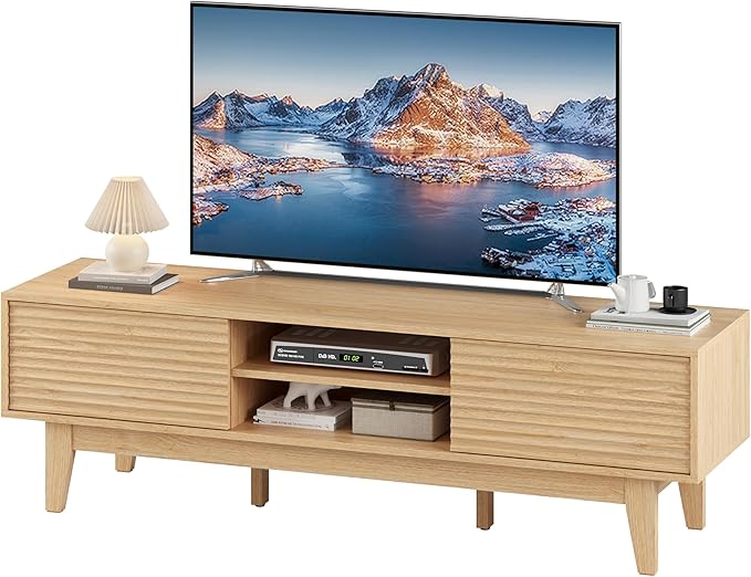 Fluted TV Stand for 55 65 Inch TV, Mid Century Modern Entertainment Center