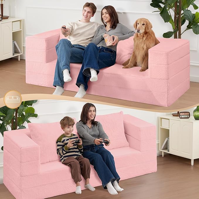 Futon Sofa Bed with Pillow, 3-in-1 Sleeper Sofa Bed with Removable Cover