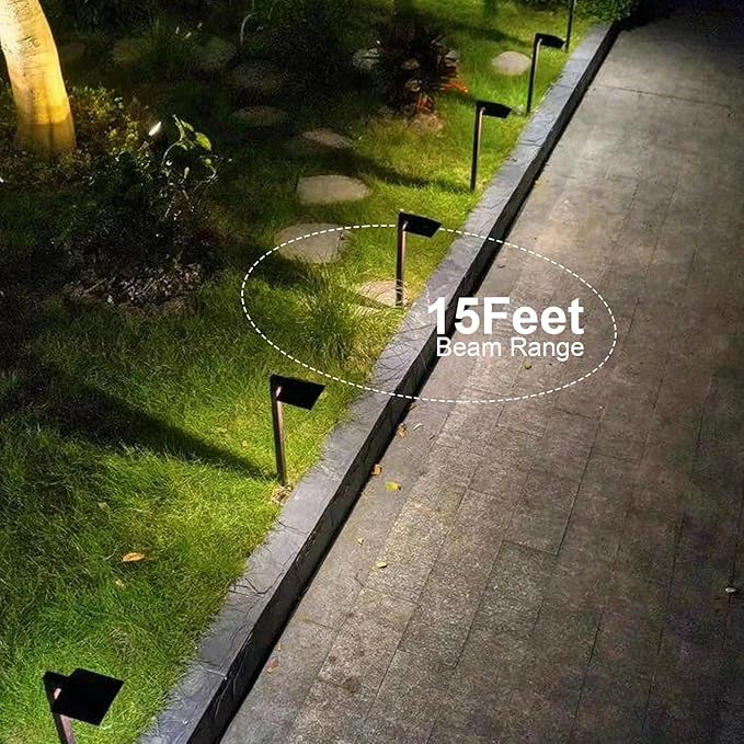 GOODSMANN Low Voltage Landscape Lights 8PK Landscape Lighting Kit Pathway Lights Wired Outdoor Walkway Lights 0.7W LED 100 Lumen Oil Rubbed Bronze Finish Warm White with Cable Connectors Metal Stakes