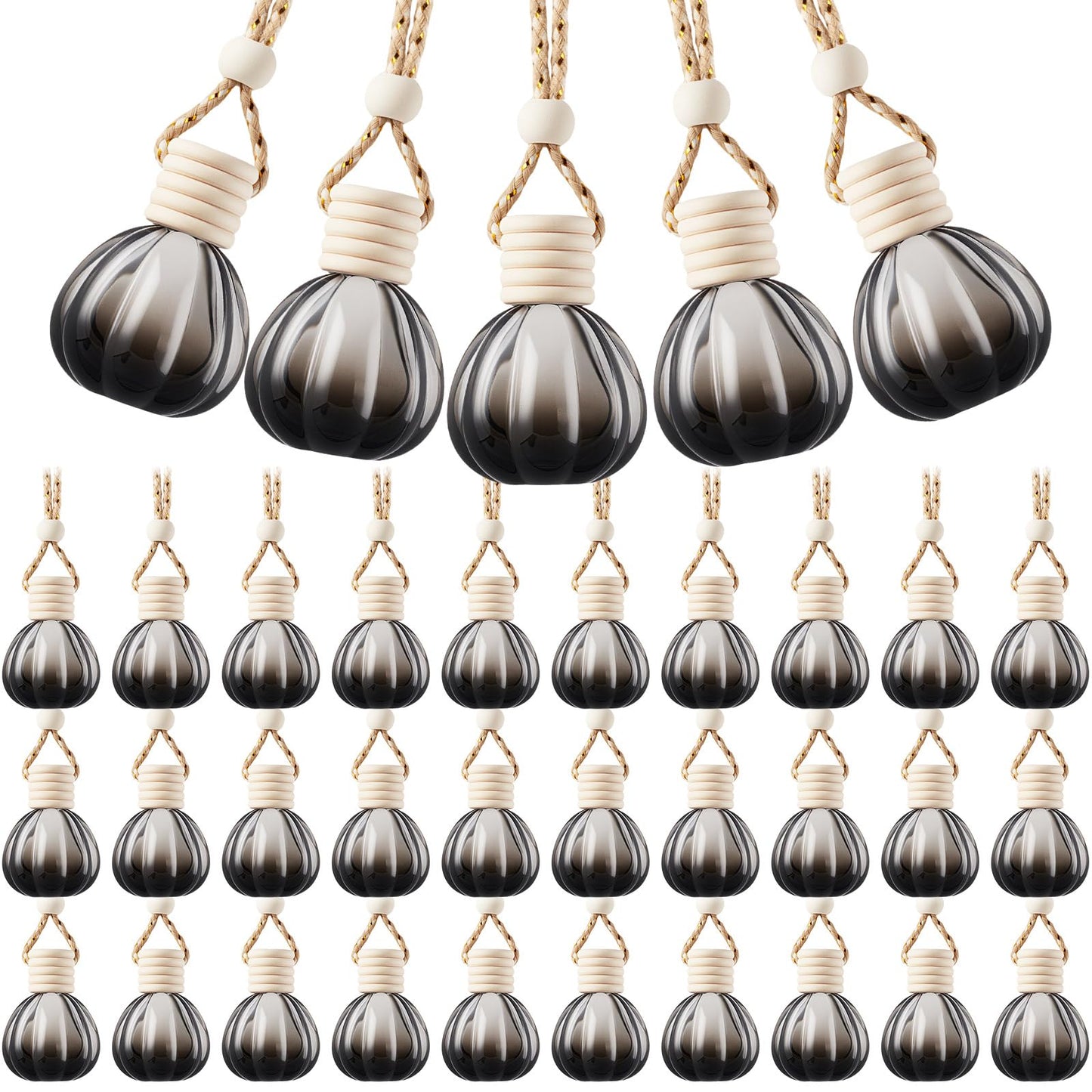 BBTO 50 Pcs Hanging Car Air Freshener Black Car Diffuser Bottles Empty Glass Perfume Bottle Freshener Diffuser Bottle Pendant for Essential Oil Fragrance Aromatherapy Bottles Ornament(Pumpkin)