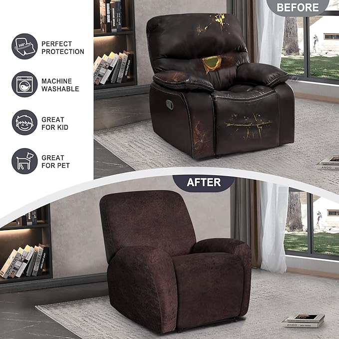 ANARACHON Leather Look Recliner Chair Covers, 4-Pieces Stretch Recliner Cover