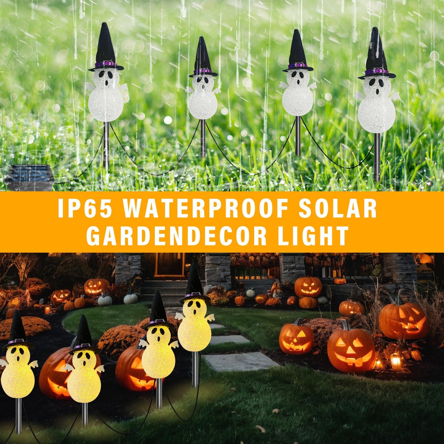 Halloween Light Stakes Ghost Lights Outdoor 7ft 4 Ghosts with 4 Stakes Light Up for Yard Driveway Garden Yard Lawn Halloween Decor