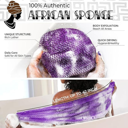 African Net Sponge Authentic - 2 Pieces Exfoliating Body Scrubber Bath Sponge - Loofah Washcloth Back Scrub for Shower Body Exfoliator - Face & Skin Care Bathroom Essentials for Women