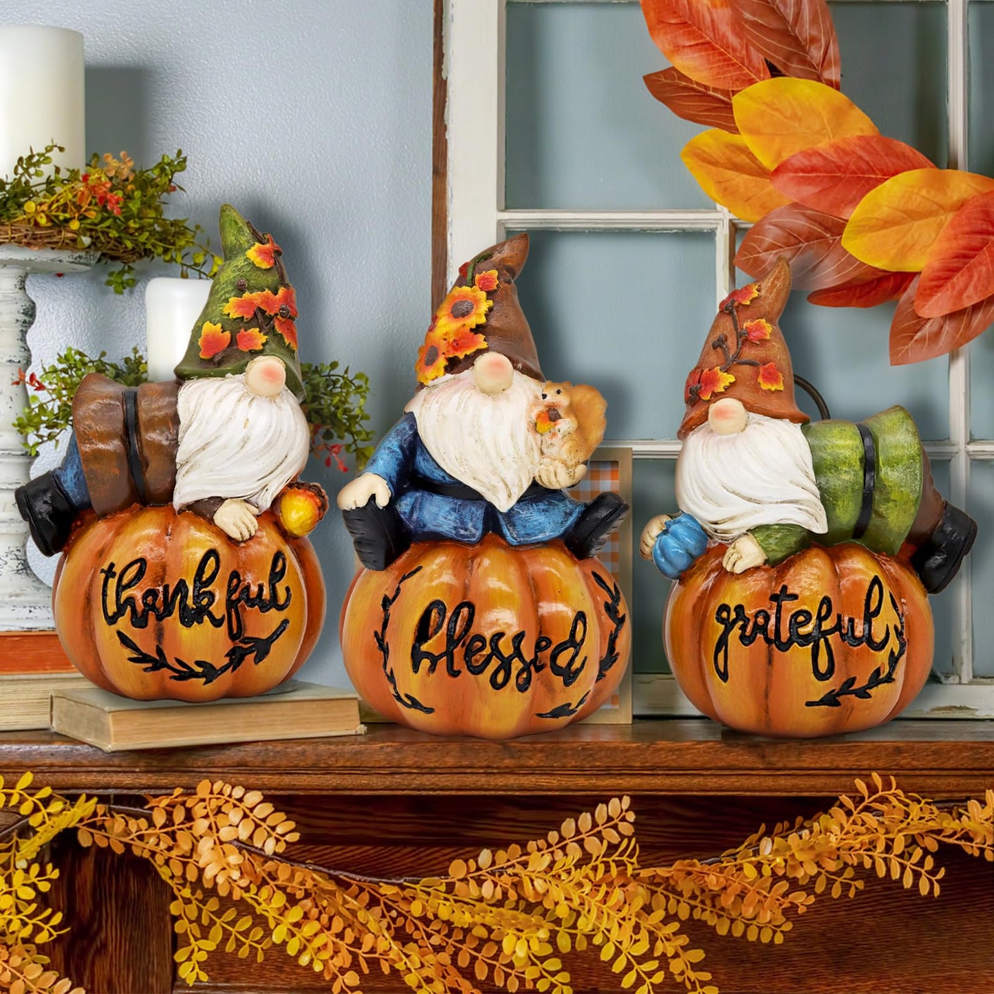 KnomeKo Thanksgiving Gnomes Fall Decorations for Home, Fall Gnomes Resin Pumpkin Figurine Thanksgiving Table Decor, Autumn Garden Farmhouse Decor Fall Gifts