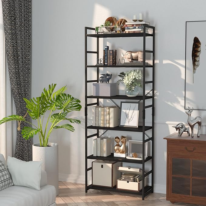 NUMENN 6 Tier Bookshelf, Tall Bookcase Shelf Storage Organizer, Modern Book