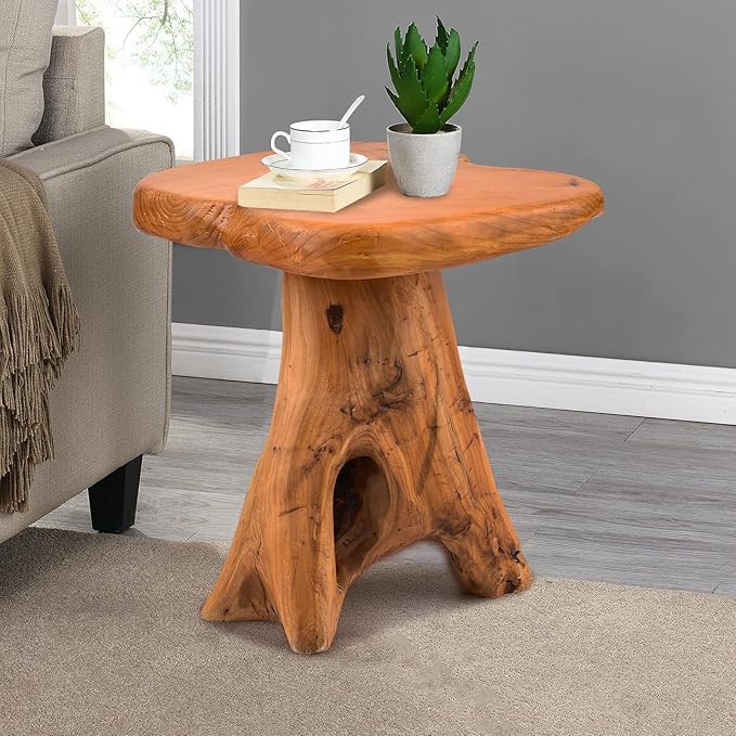 Small Side Table, Unique Design Live Edge Wood Stool, Freeform Natural Plant