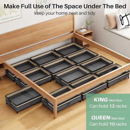 Kitstorack 2Pack Height-adjustable Under Bed Storage with Wheels, Under Bed Storage Containers,Under Bed Shoe Storage Organizer with Clear Window&Label, Suitable for Clothes Storage, Beige & Gray