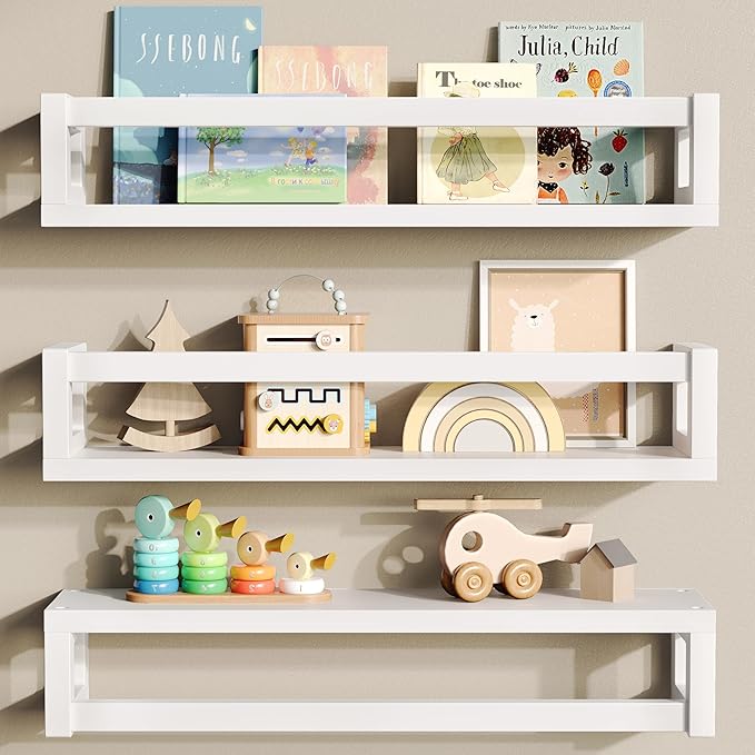 TidyCorner Upgraded Thick Floating Shelves, Solid Wood Bookshelf
