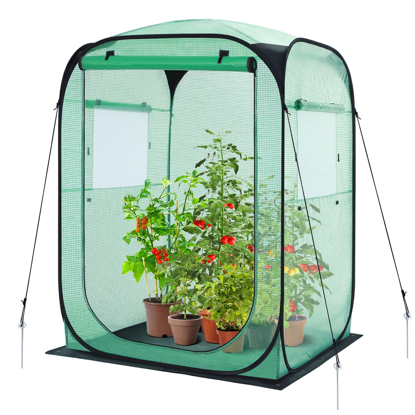 Ohuhu Pop Up Greenhouse for Outdoors, Portable Walk-in Mini Green House with Removable PE Mat & Mesh Window Fast Set-up GreenHouses for Indoor Outside Protecting Plant from Cold Frost & Birds