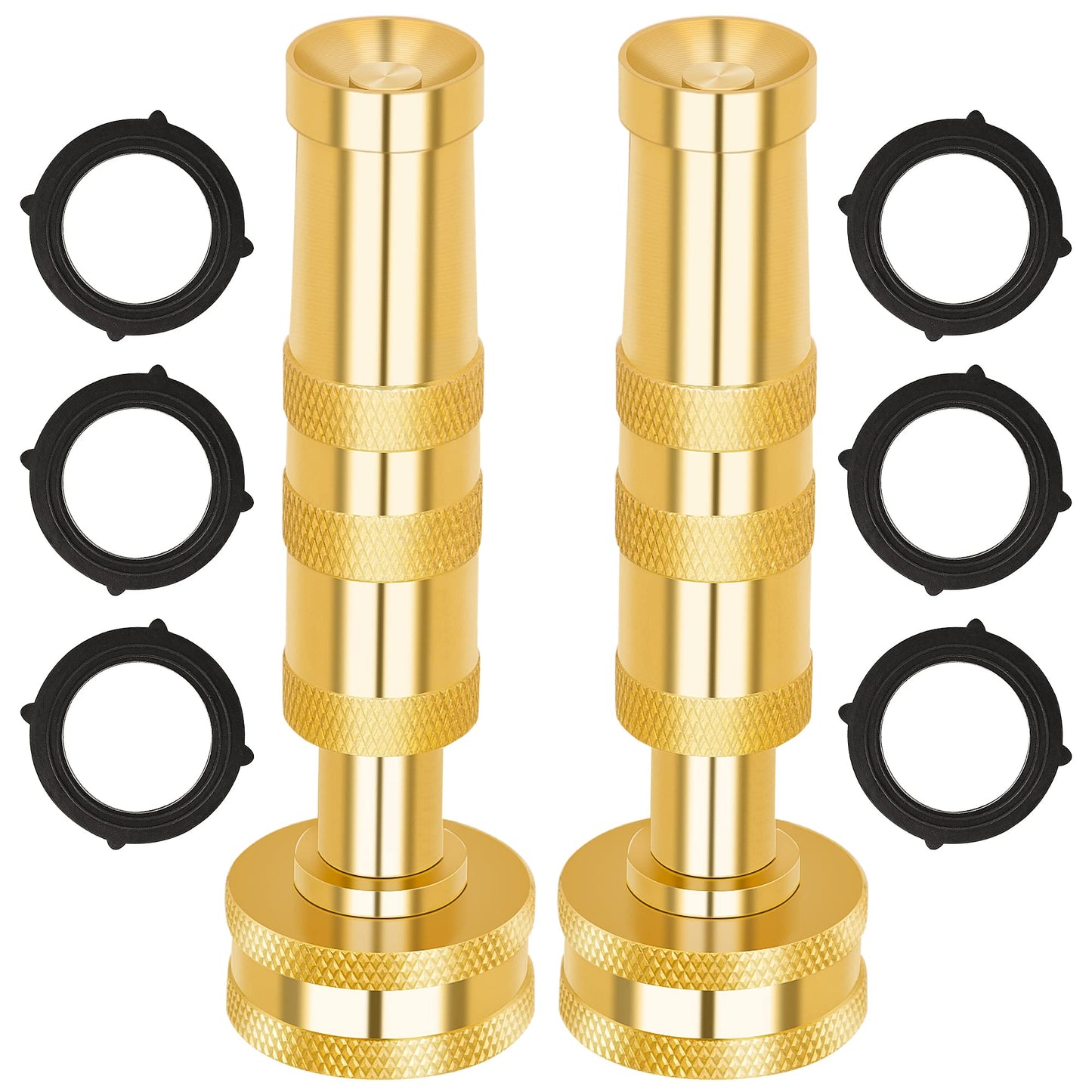 AUTOMAN Brass Hose Nozzle – High Pressure Jet Nozzles 2 Pack, Heavy Duty Sprayer for Garden Hoses, Adjustable Spray Gun, Solid Twist Water Hose Nozzle for Patio, Lawn, Car Wash, Extra 6 Rubber Washers