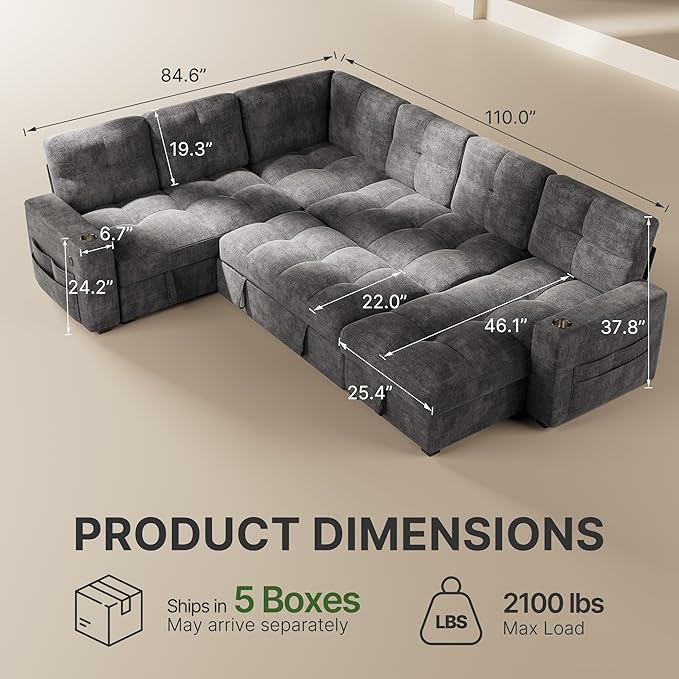 Marsail 110" Sectional Sleeper Sofa