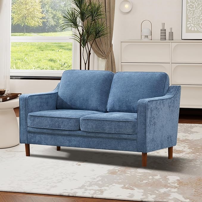 Kingfun 56" Chenille Sofa, Loveseat Couch, Mid Century Modern Love Seat Couches