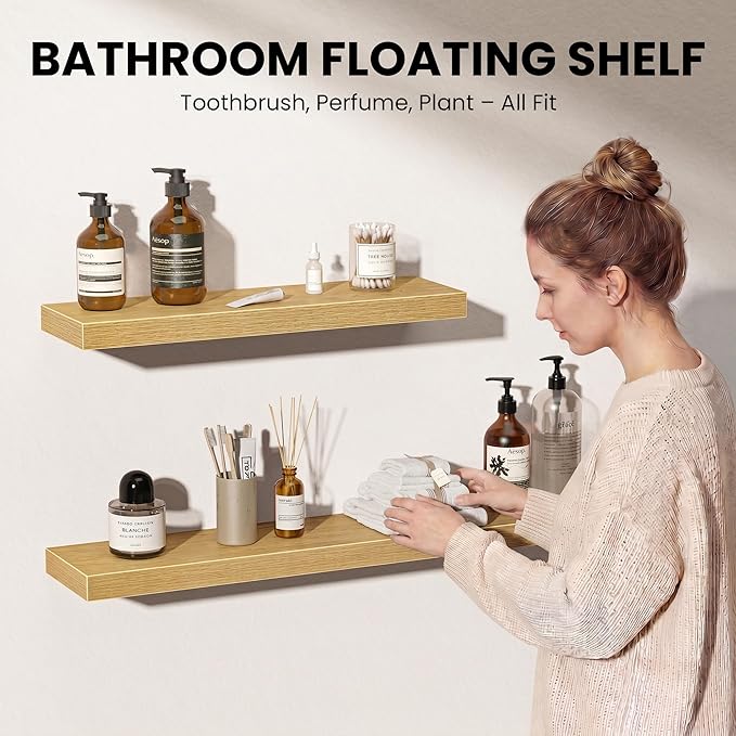 Fun Memories Floating Shelves for Wall, 36 Inch Long Set of 2 Rustic Wood Wall