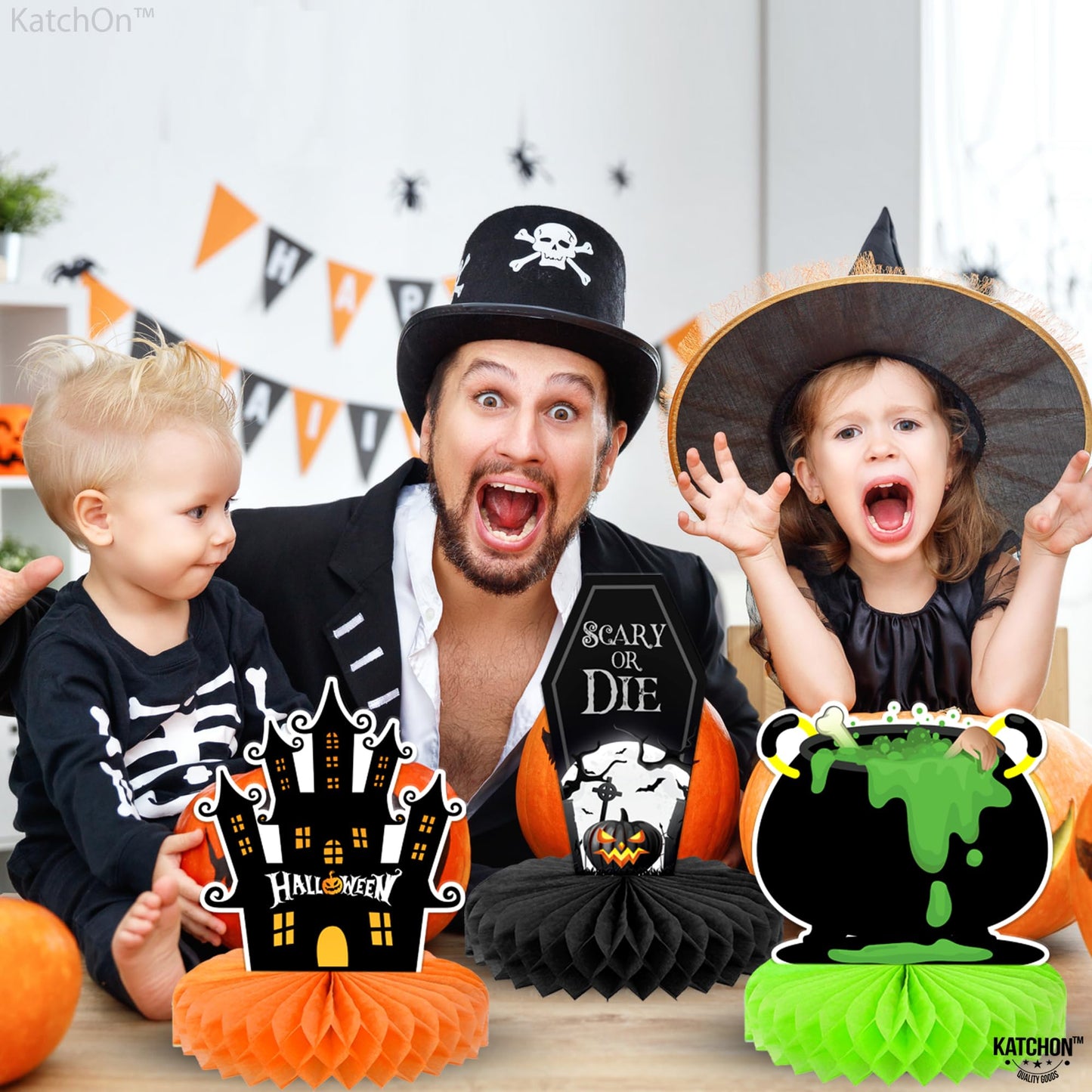 KatchOn, Halloween Centerpieces for Tables - Pack of 9 | Witch Centerpiece, Halloween Table Decorations | Orange and Black Spooky Summerween Party Decorations | Summerween Decor