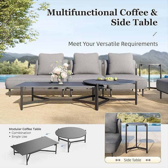 HERA'S HOUSE Metal Patio Furniture Set, Modular 10 Seats, 1 Nesting Coffee