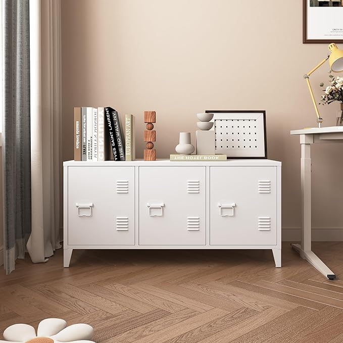 MIOCASA TV Stand 3 Door Metal Storage Locker Cabinet