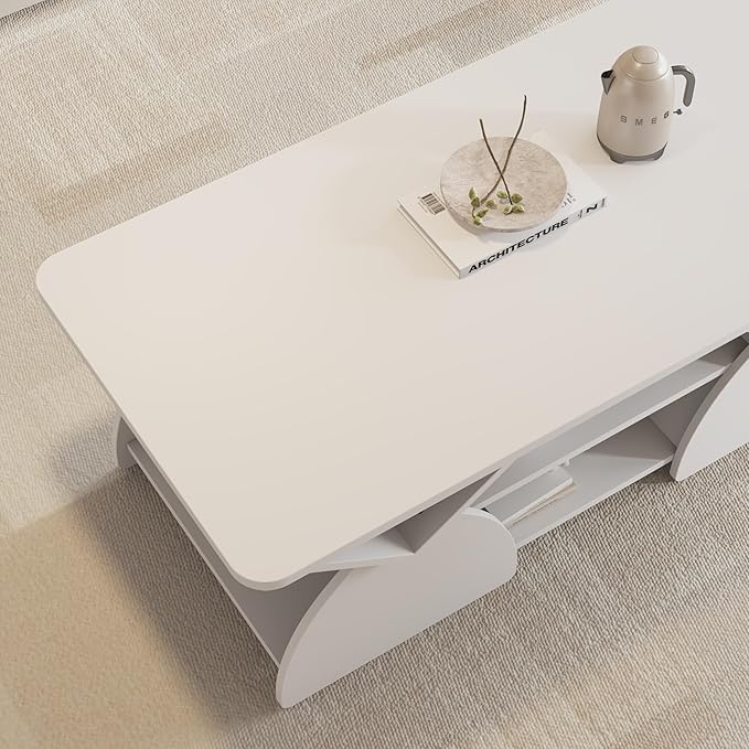 Modern White Coffee Table 47 in, Rectangular Living Room Table