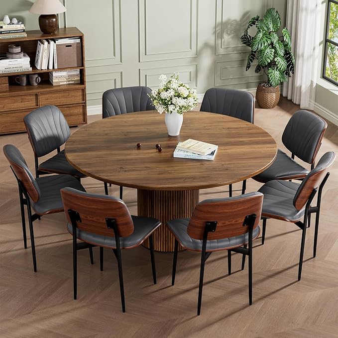REONEY Dining Chairs Set of 8, Mid-Century Modern Upholstered PU Leather Chairs