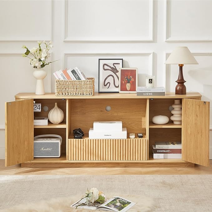 64" Fluted TV Stand for TVs up to 75 inch, Entertainment Center