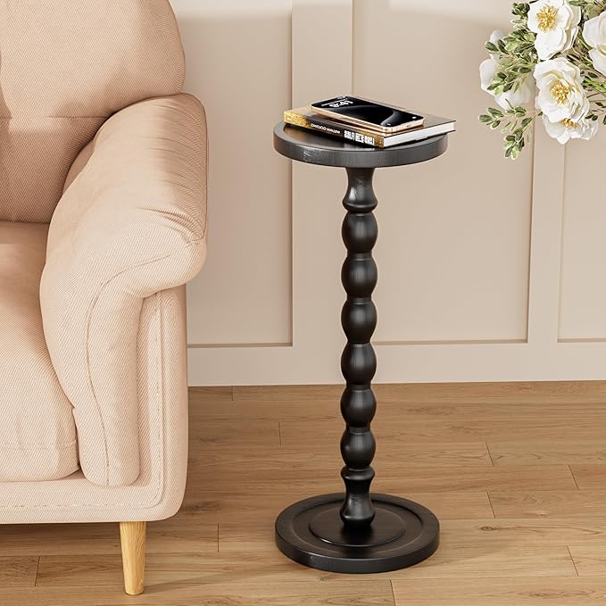 Rubber Wood‌ Small Side Table, Solid Wood‌ Round End Tables