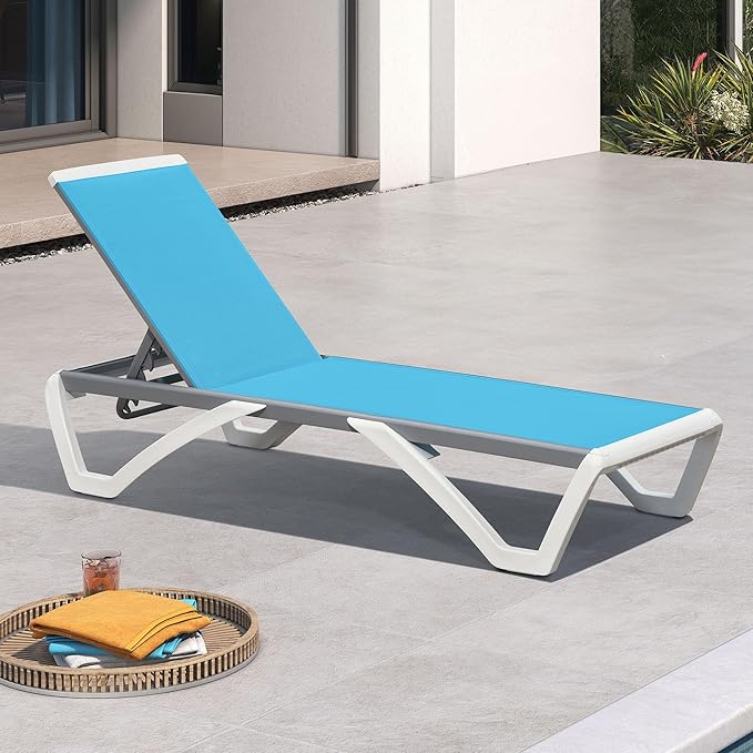 PURPLE LEAF Patio Chaise Lounge Chair Outside Aluminum Plastic Stackable