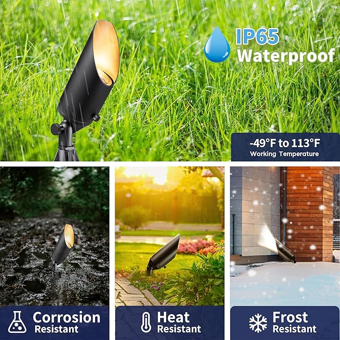 Gardenreet Low Voltage Spotlight - Outdoor Light Fixture 12V AC/DC, Brass Landscape Lights LED Hardwired, Stretchable Shroud Weather Proof Black for Flag Wreath Without Bulbs (10 Pack)