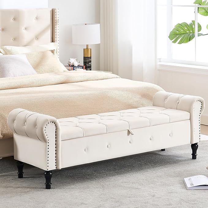67" Storage Bench for Bedroom, Linen End of Bed