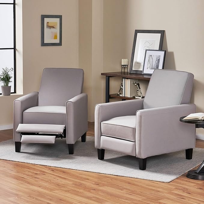 Christopher Knight Home Emmie Fabric Recliner, Light Gray, Dark Brown