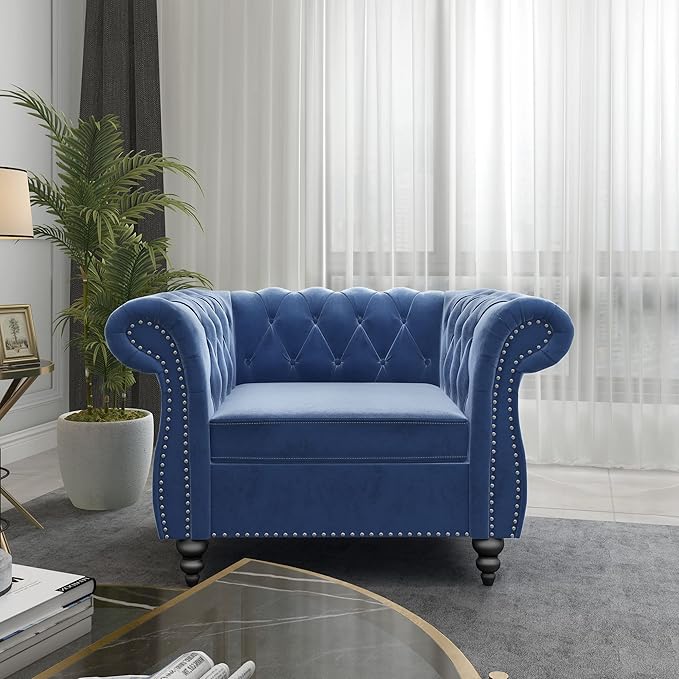 ORRD 2 Pieces Living Room Set, Velvet Couch Chesterfield Sofa Couch Chair