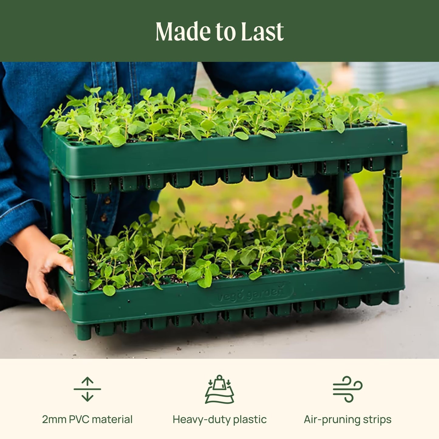 Vego garden 10" x 20" 76 Cells Seed Starter Tray Stackable Seedling Starting Germination Trays for Plants Planting Vegetables Herbs Flowers, 4 Sets