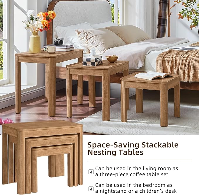Joaxswe Farmhouse Nesting Tables Set of 3, Living Room Table Set