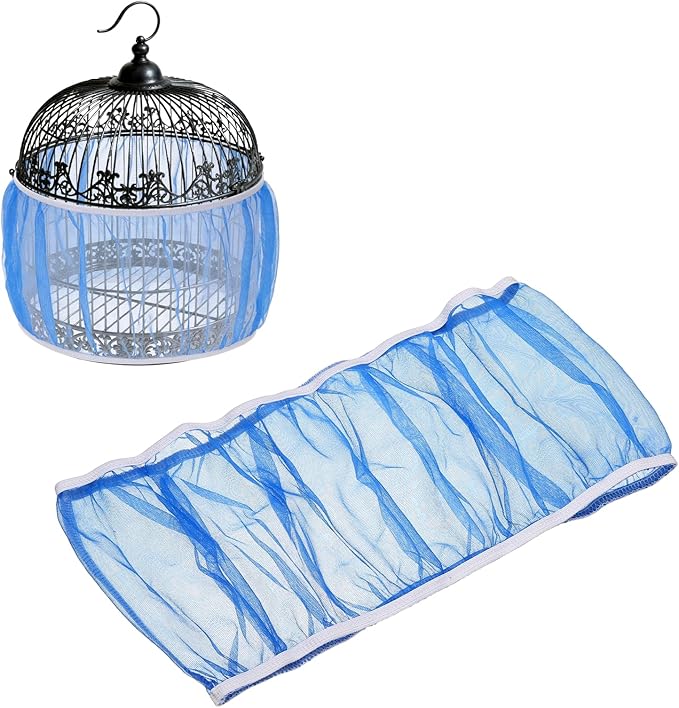Bird Cage Seed Catcher, Bird Cage Net Cover Seeds Guard, Universal Birdcage Accessories, Blue, Circumference 59.1"-86.6", Height 15.7" for Parrot Cockatiel Enclosures