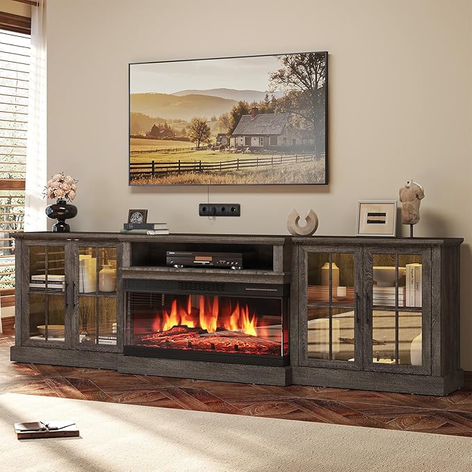98" Farmhouse TV Stand with 36" Fireplace