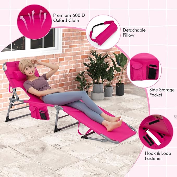Goplus Tanning Chair, Folding Adjustable Patio Lounge Chair
