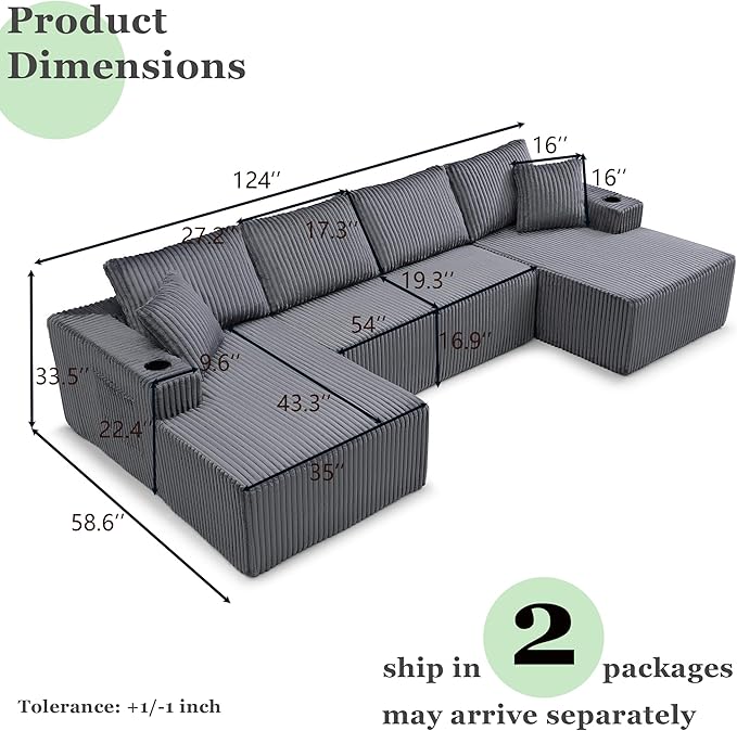 124" Oversized Sectional Couches
