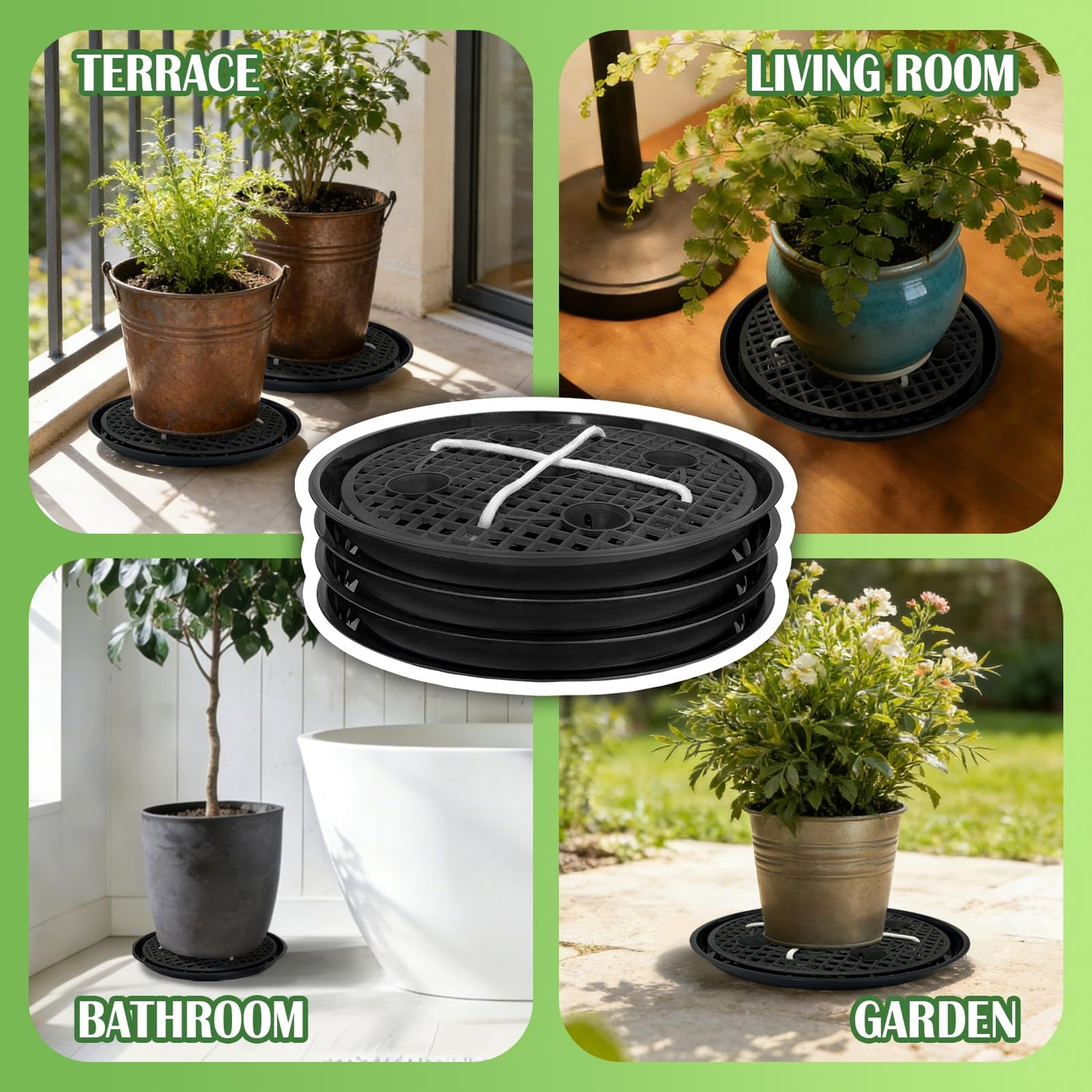 Pesilo 4 Pcs 14'' Self-Watering Pot Base, Auto-Irrigation System Plant Saucer Stand for 5 Gallon Fabric Pot, Auto Watering Plant Water Tray Self Watering System for Indoor Greenhouse Grow Tent Garden