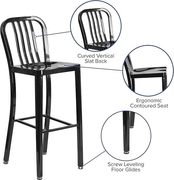 Flash Furniture Commercial Grade 30" High Black Metal Indoor-Outdoor Barstool