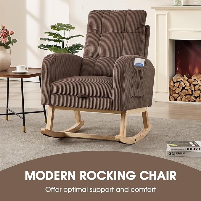 NIOIIKIT Nursery Rocking Chair, Corduroy Upholstered Rocking Chair