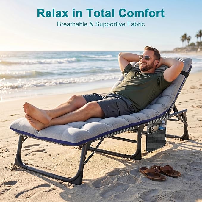 ABORON 2PK Heavy Duty Tanning Chair, 5-Gear Outdoor Folding Chaise Lounge Chair