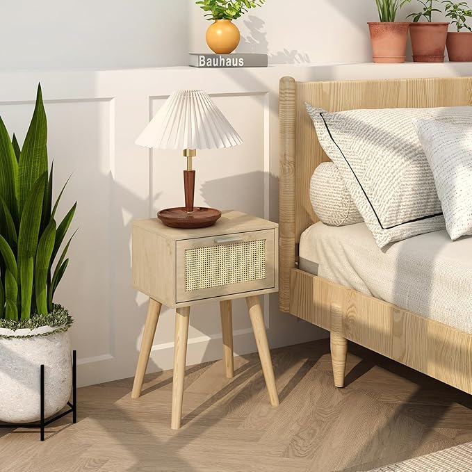 LAATOOREE Nightstand Set of 2, Small Bedside Table, Boho Side End Table