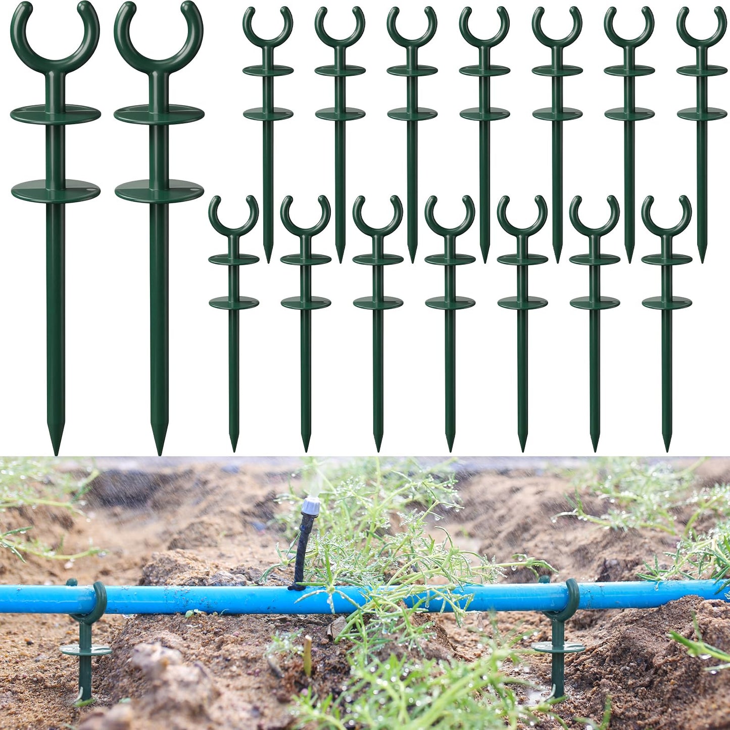 Yalikop 16 Pcs 3/4'' Garden Hose Guide Stakes Bulk Garden Guards Holder Spike for Plant-Saving Outside Yard Lawn to Preventing Hose Tangles and Protecting Plants