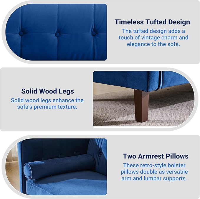 Dreamsir 78'' W Velvet Sofa, Mid-Century Modern Love Seats Sofa Furniture