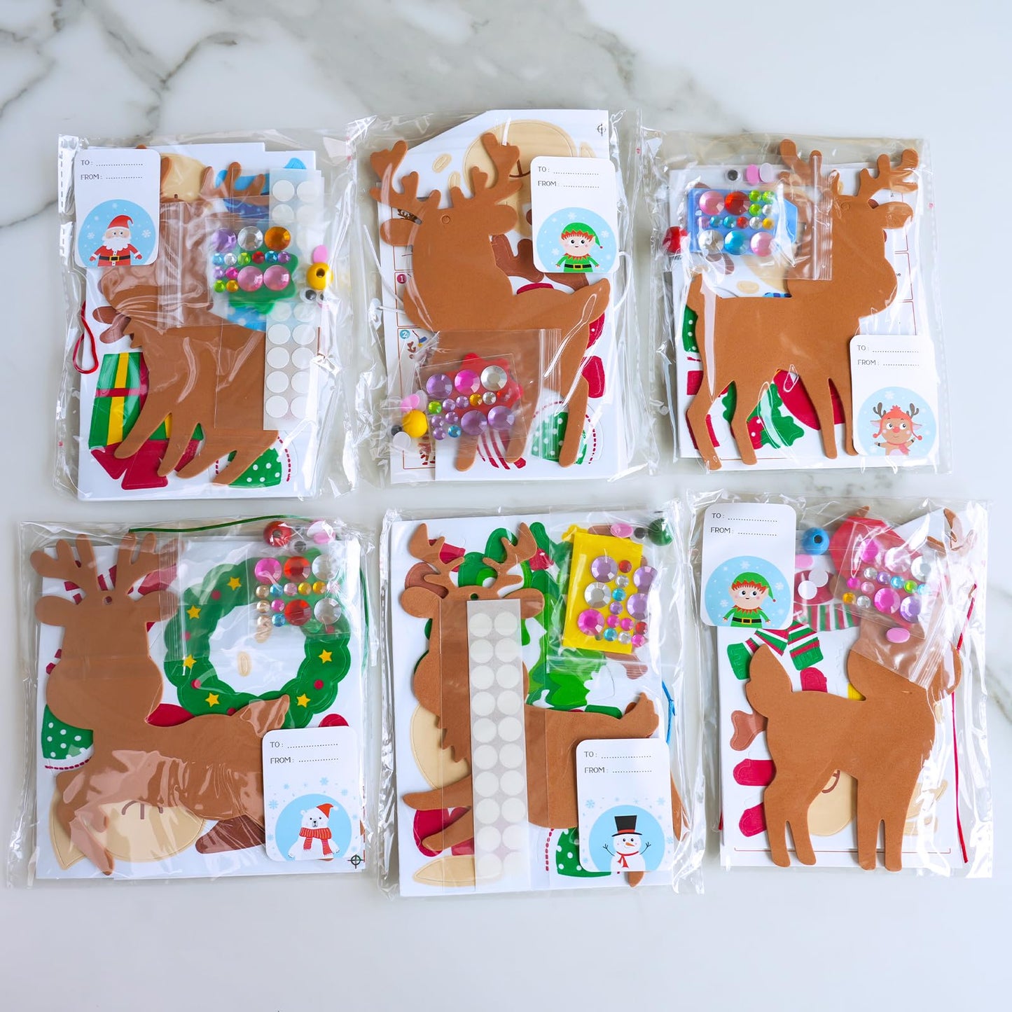 Winlyn 24 Sets Christmas Craft Kits Winter Crafts DIY Xmas Reindeer Ornaments Decorations Festive Foam Stickers Christmas Arts and Crafts for Kids Holiday Home Classroom Art Activities Party Favors