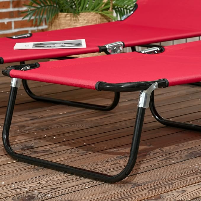 Outsunny 2 Piece Folding Chaise Lounge Pool Chairs, Outdoor Sun Tanning Chairs