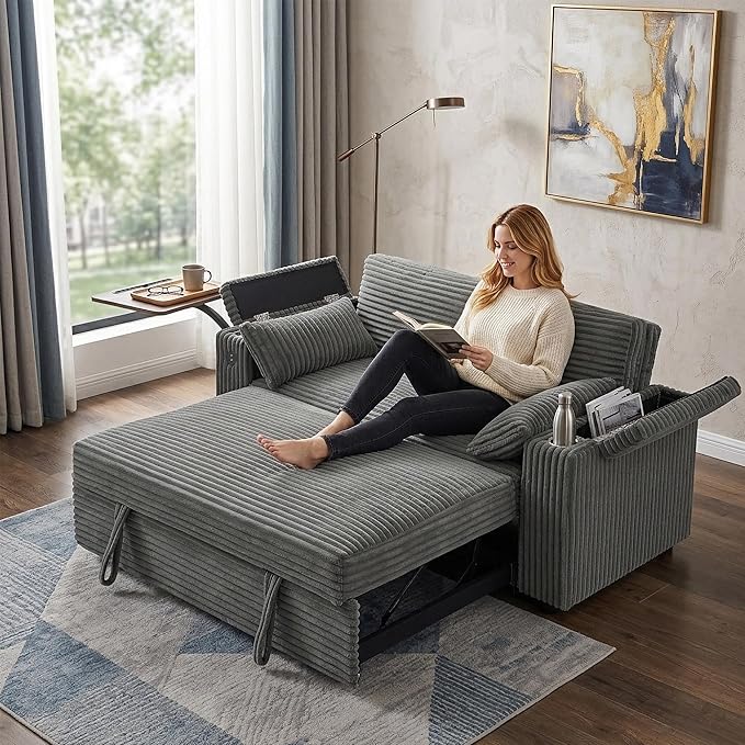 Auvsoce 65" 3-in-1 Pull-Out Convertible Sofa Bed