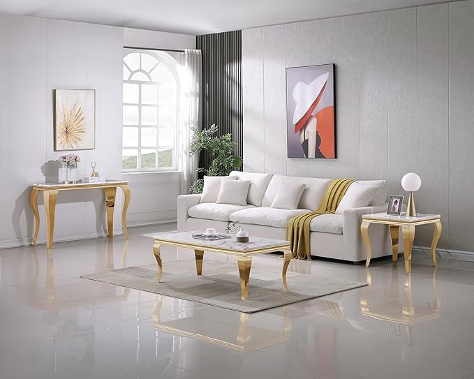 Henf 47" Marble Console Table Entryway Table Modern White Faux Marble Accent