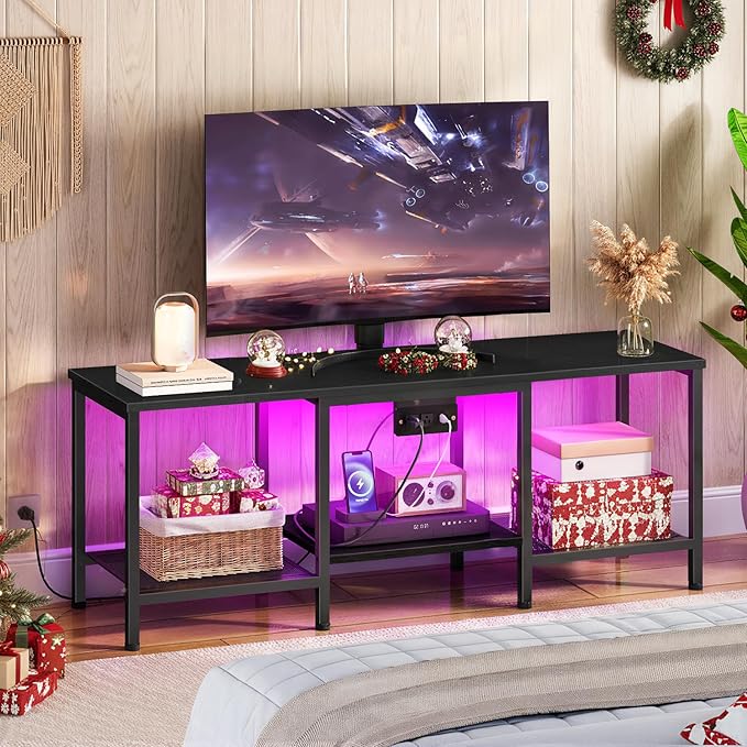 HOOBRO TV Stand with Charging Station to 55 Inches, LED Entertainment Center