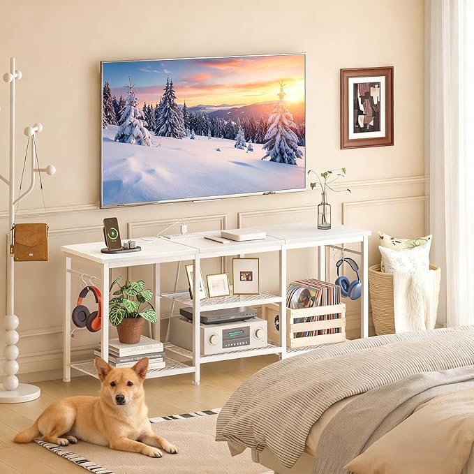 YGEOMER White TV Stand for Up to 55 Inch Tvs, Entertainment Center