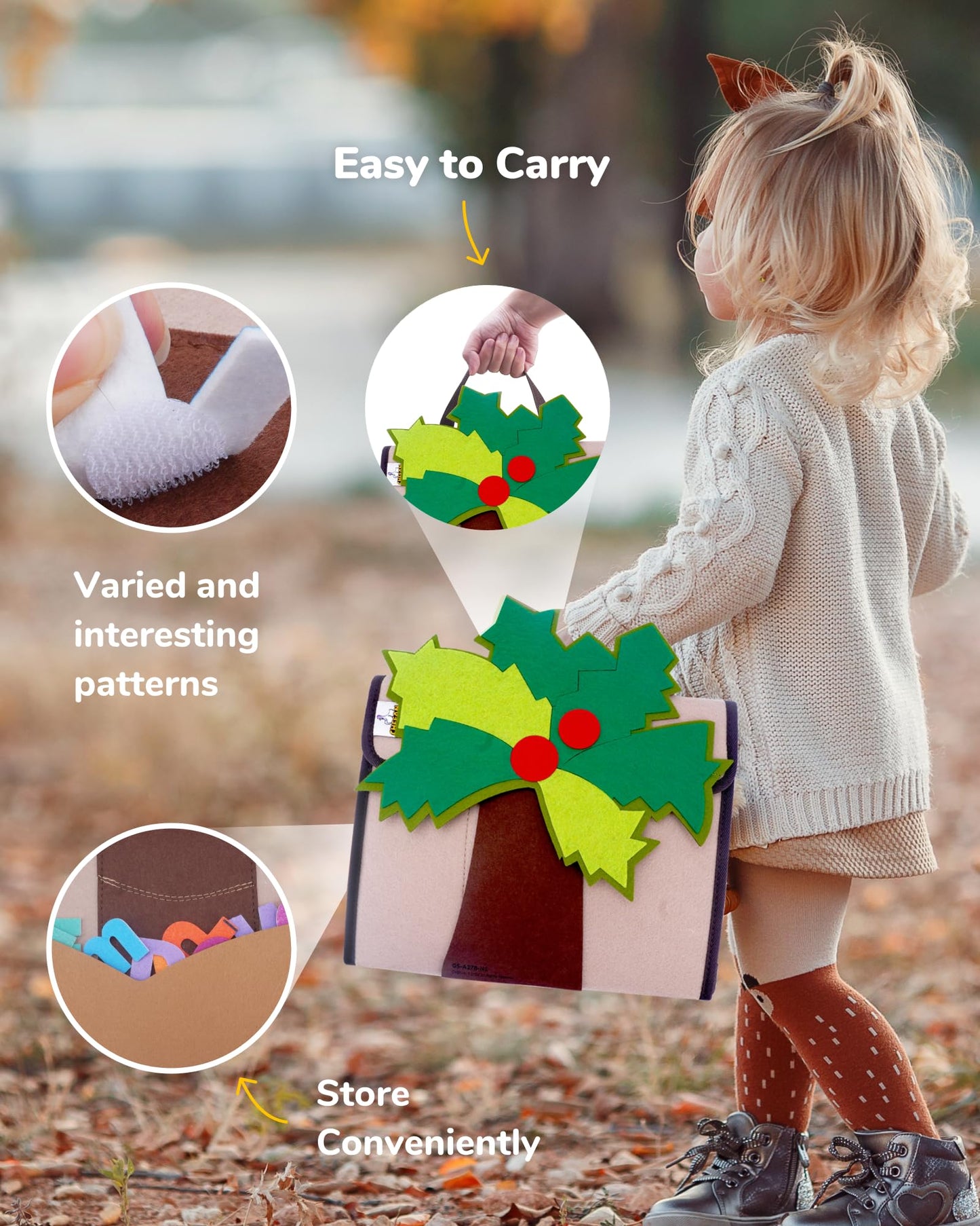CHEFAN Letter Tree, Coconut Tree Alphabet Bag for Early Education Storytelling, Felt Story Board Set Props from The Childhood Favorite Book, Felt Board for Wall Teaching Home Classroom Play